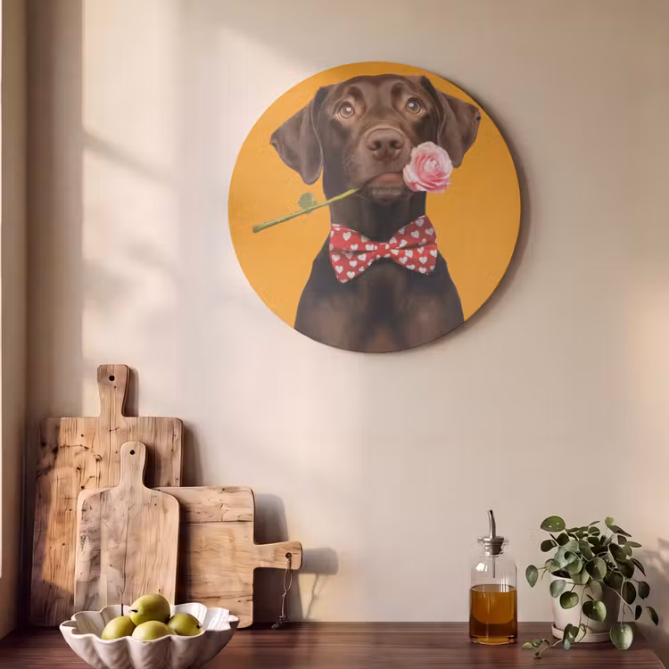 Akoestisch schilderij rond - Hond - Oranje - Roos - Valentijn — 4