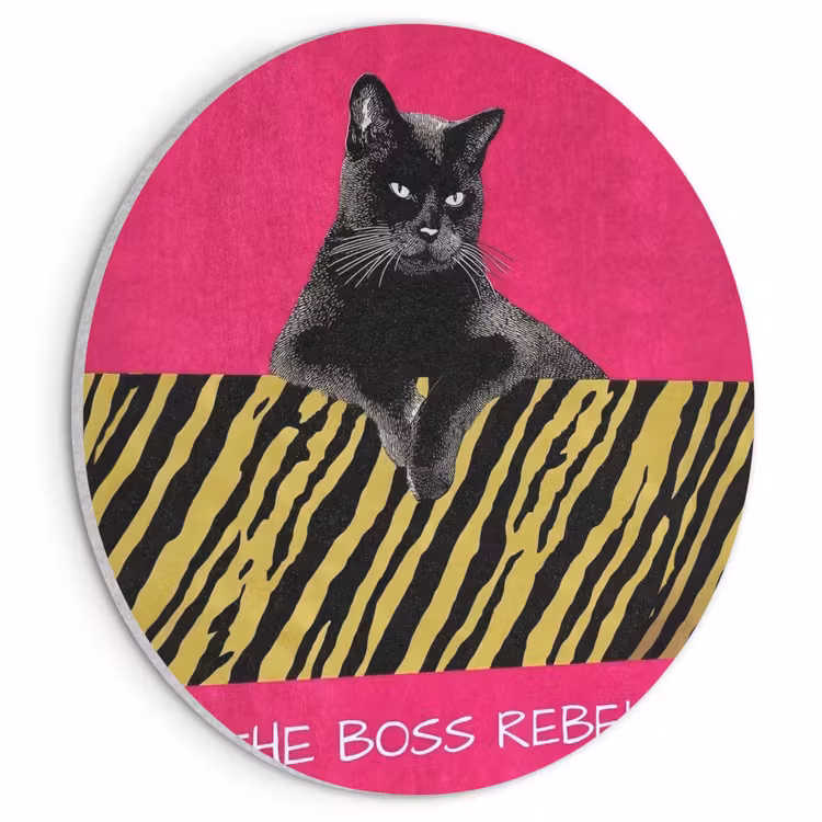 Akoestisch schilderij rond - Kat - Baas - Roze - Tijgerprint — 1