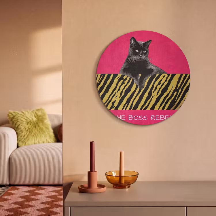 Akoestisch schilderij rond - Kat - Baas - Roze - Tijgerprint — 3