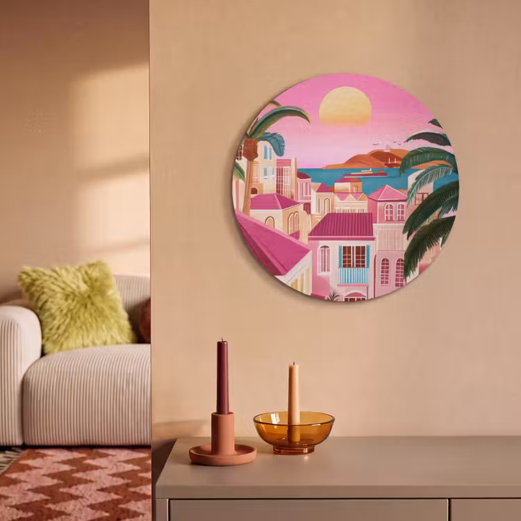 Akoestisch schilderij rond - Stad - Roze - Palmbomen — 3