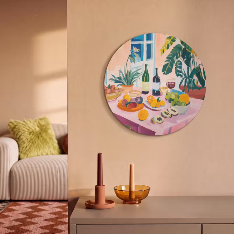Akoestisch schilderij rond - Tafel - Wijn - Fruit — 3