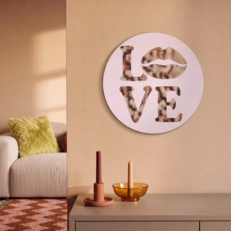 Akoestisch schilderij rond - Tekst - Love - Pantervacht - Lichtroze — 3