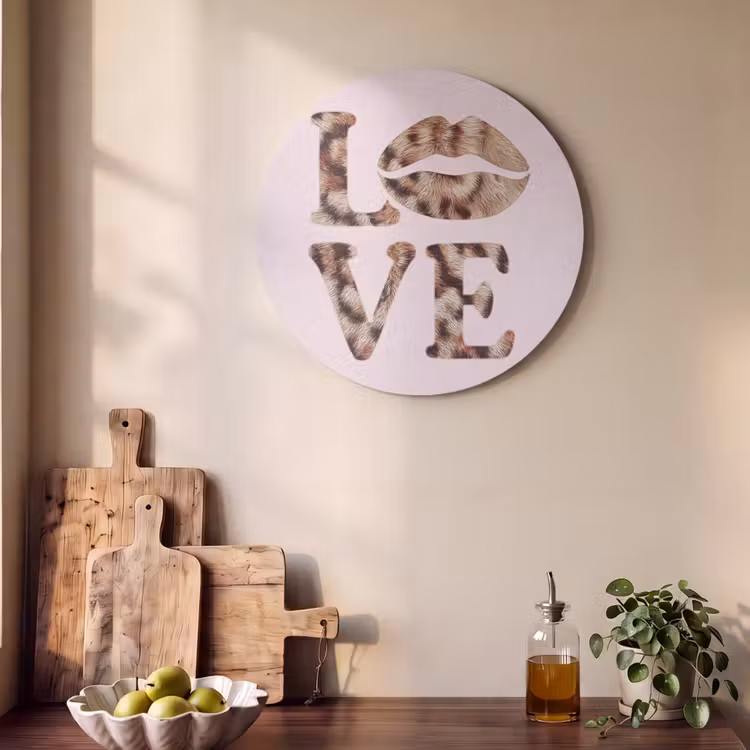 Akoestisch schilderij rond - Tekst - Love - Pantervacht - Lichtroze — 4