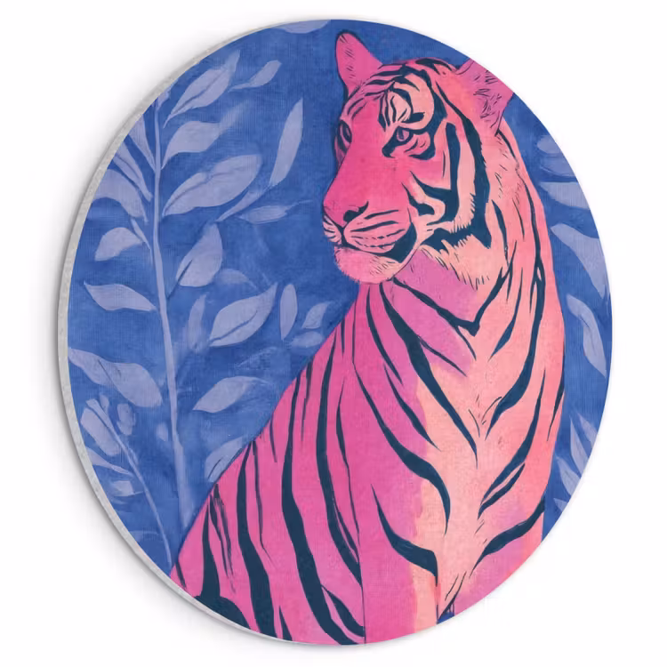 Akoestisch schilderij rond - Tijger - Roze - Bladeren - Jungle — 1