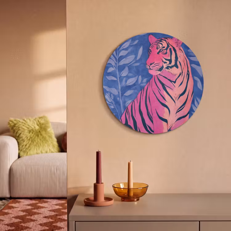 Akoestisch schilderij rond - Tijger - Roze - Bladeren - Jungle — 3
