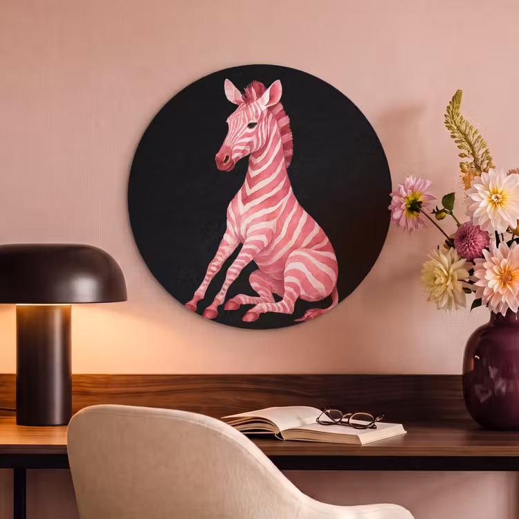 Akoestisch schilderij rond - Zebra - Roze - Gestreept — 2