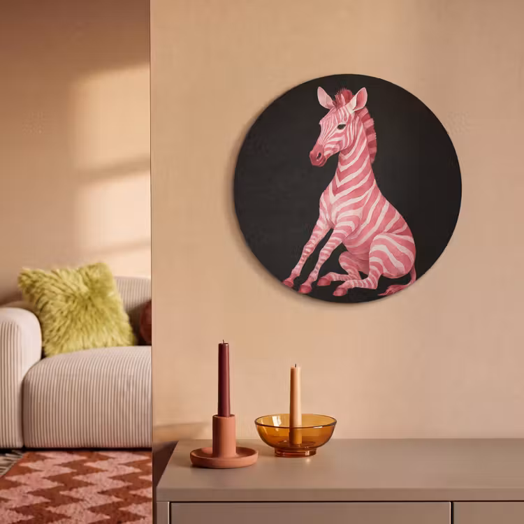Akoestisch schilderij rond - Zebra - Roze - Gestreept — 3