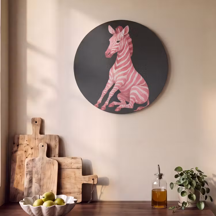 Akoestisch schilderij rond - Zebra - Roze - Gestreept — 4