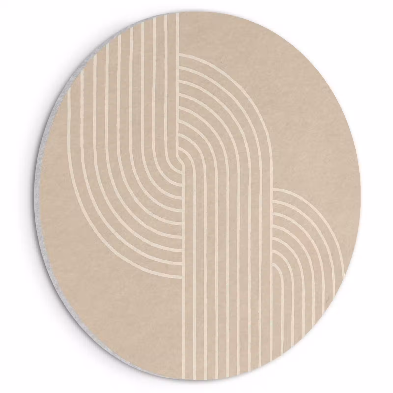 Akoestisch schilderij rond - Parallelle lijnen - Lichte textuur - Beige — 1