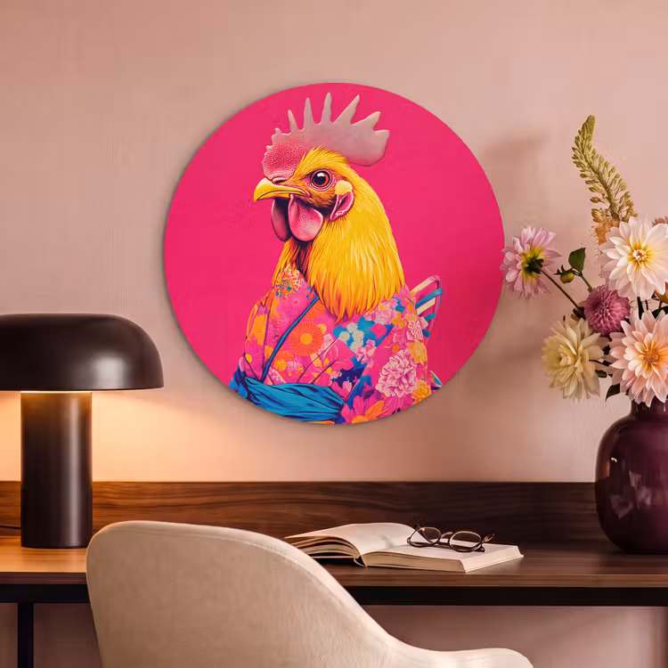 Akoestisch schilderij rond - Haan - Kleurrijk - Kimono - Roze — 2