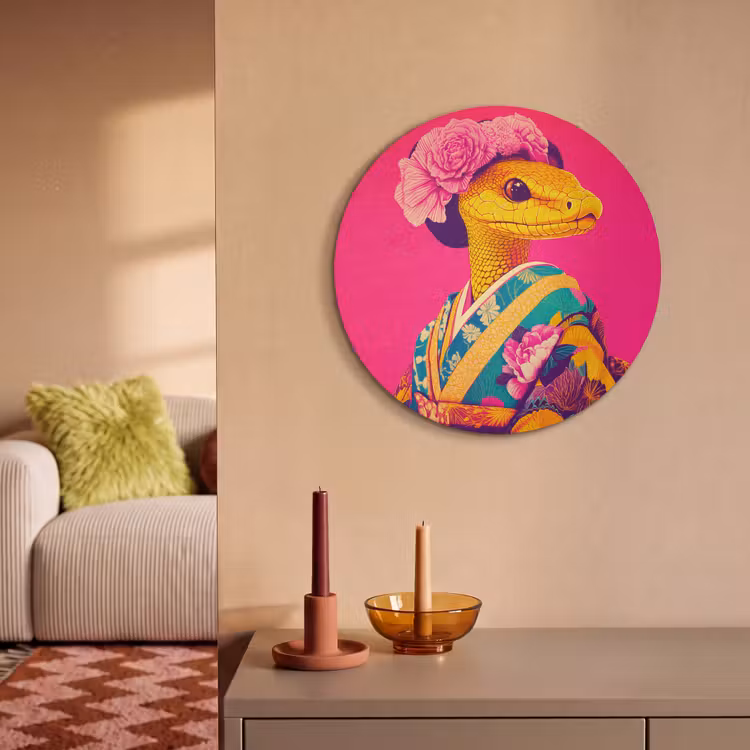 Akoestisch schilderij rond - Hagedis - Bloemen - Roze - Kimono — 3