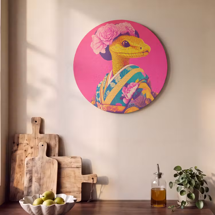 Akoestisch schilderij rond - Hagedis - Bloemen - Roze - Kimono — 4
