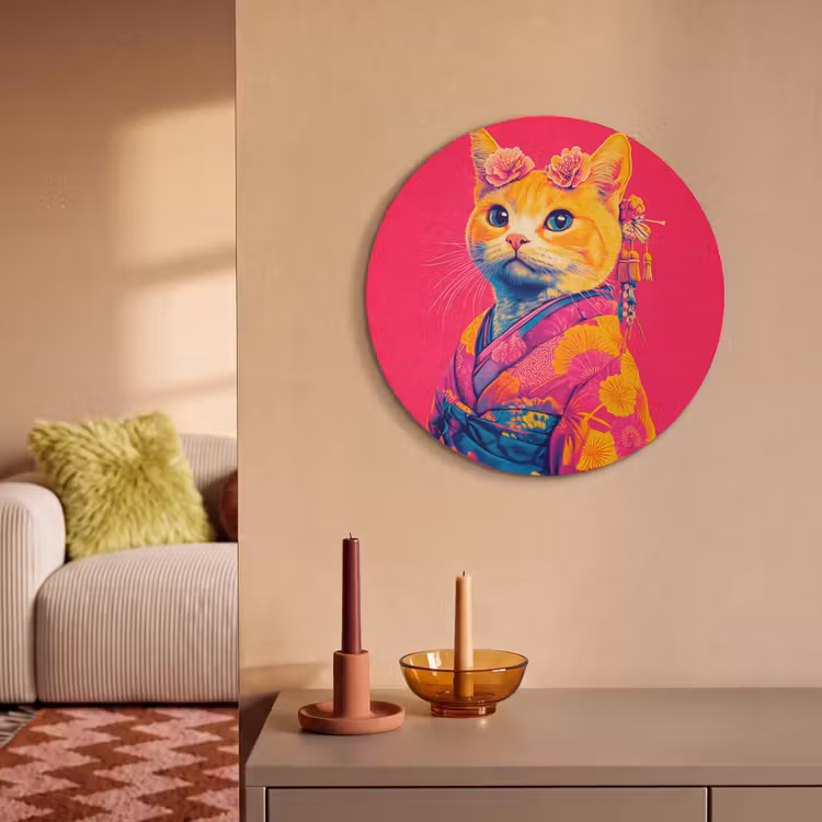 Akoestisch schilderij rond - Kat - Kimono - Bloemen - Roze — 3