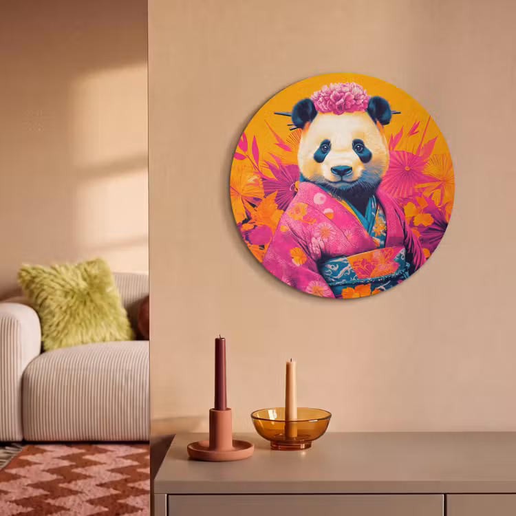 Akoestisch schilderij rond - Kimono - Roze - Panda - Bloemenkroon — 3