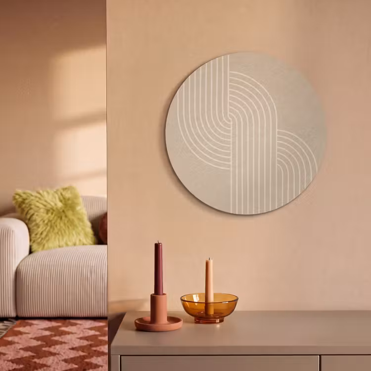 Akoestisch schilderij rond - Parallelle lijnen - Lichte textuur - Beige — 3