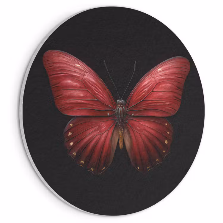 Akoestisch schilderij rond - Vlinder - Rood - Minimalistisch — 1