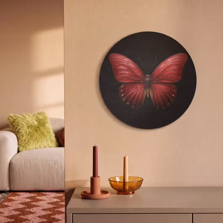 Akoestisch schilderij rond - Vlinder - Rood - Minimalistisch — 3