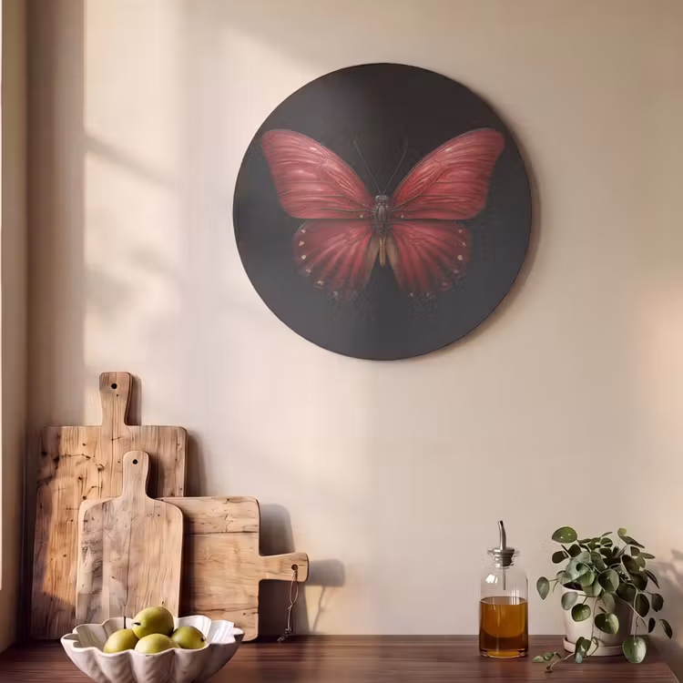 Akoestisch schilderij rond - Vlinder - Rood - Minimalistisch — 4