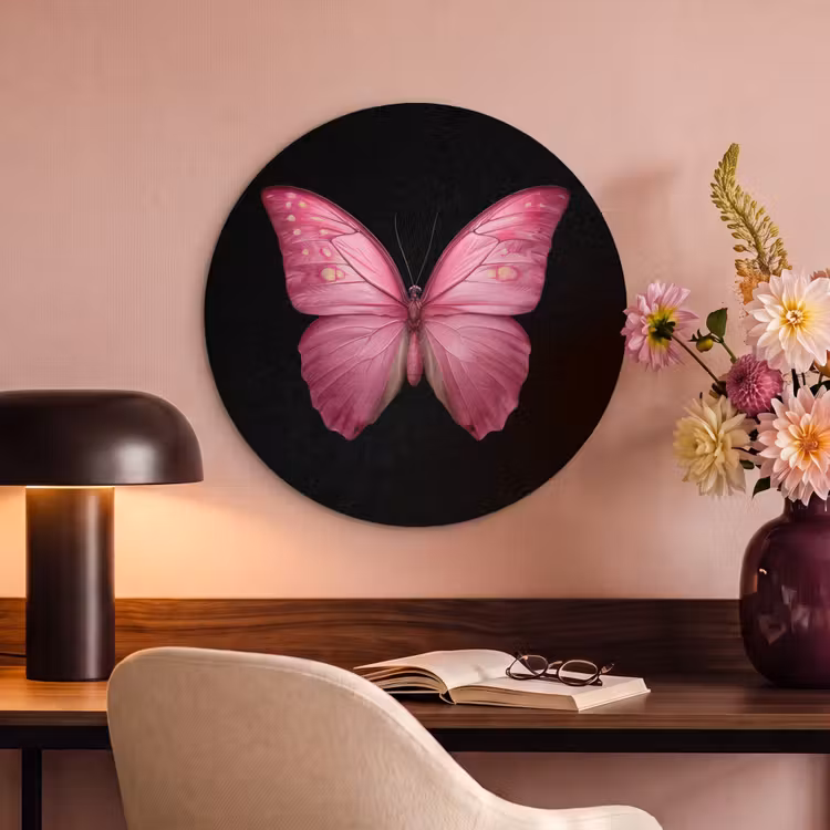Akoestisch schilderij rond - Vlinder - roze - Elegant — 2