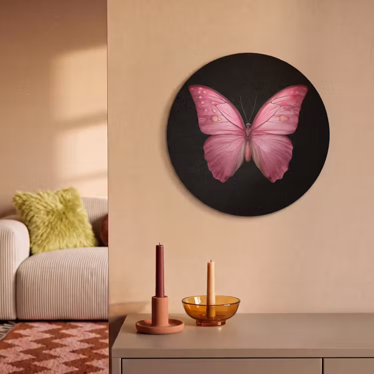 Akoestisch schilderij rond - Vlinder - roze - Elegant — 3