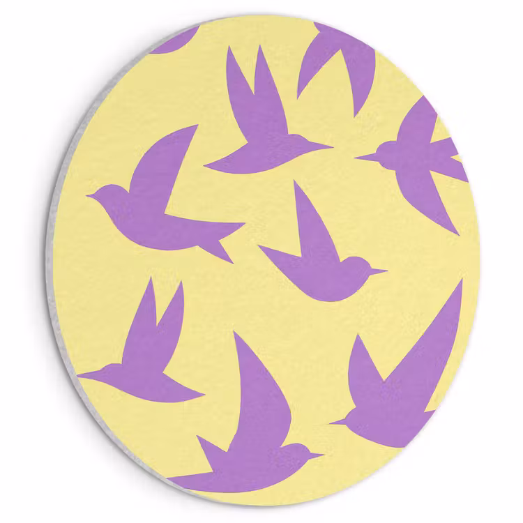 Akoestisch schilderij rond - Vogels - Cirkel - Geel - Beweging — 1