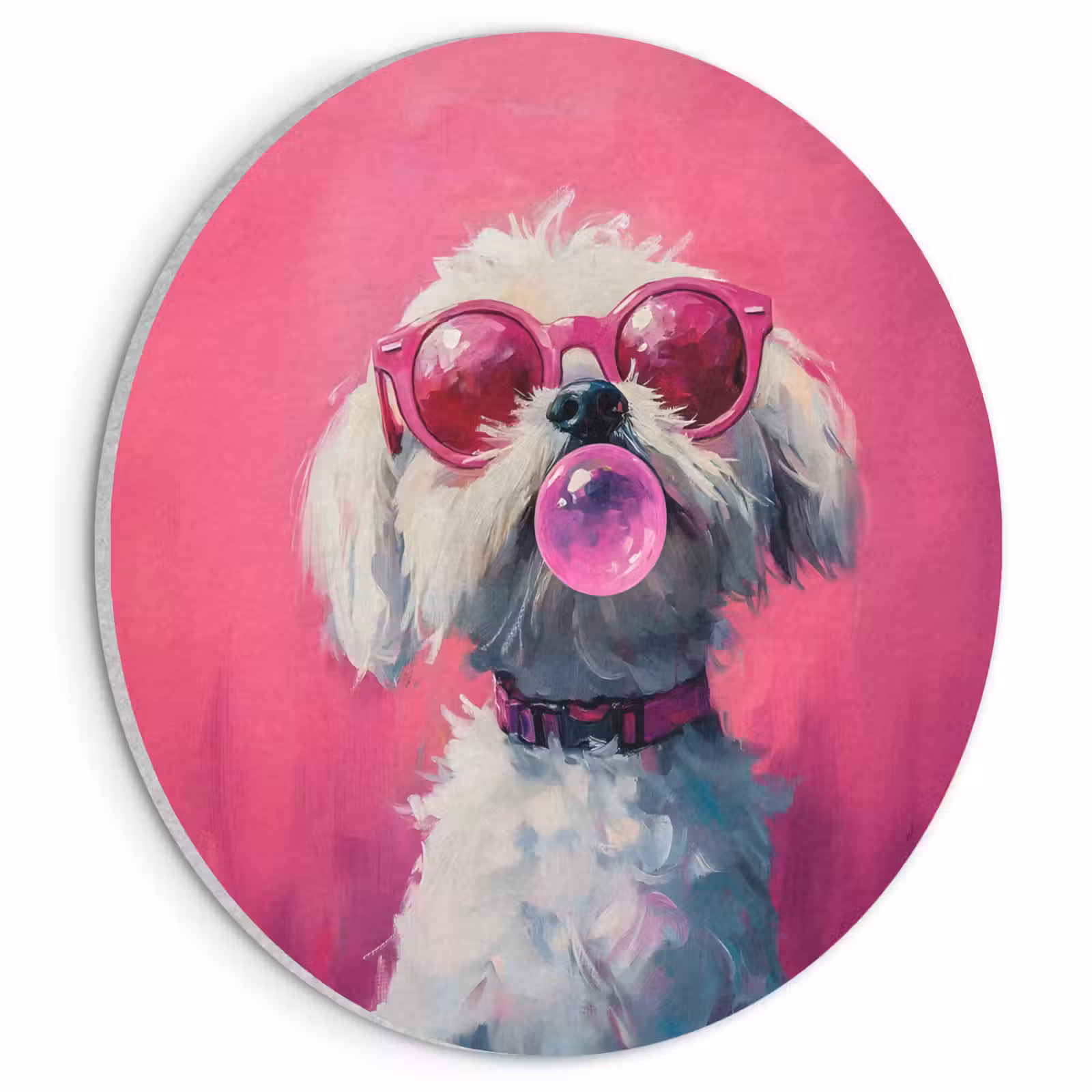 Akoestisch schilderij rond - Pink - Hond - Bubbel — 1