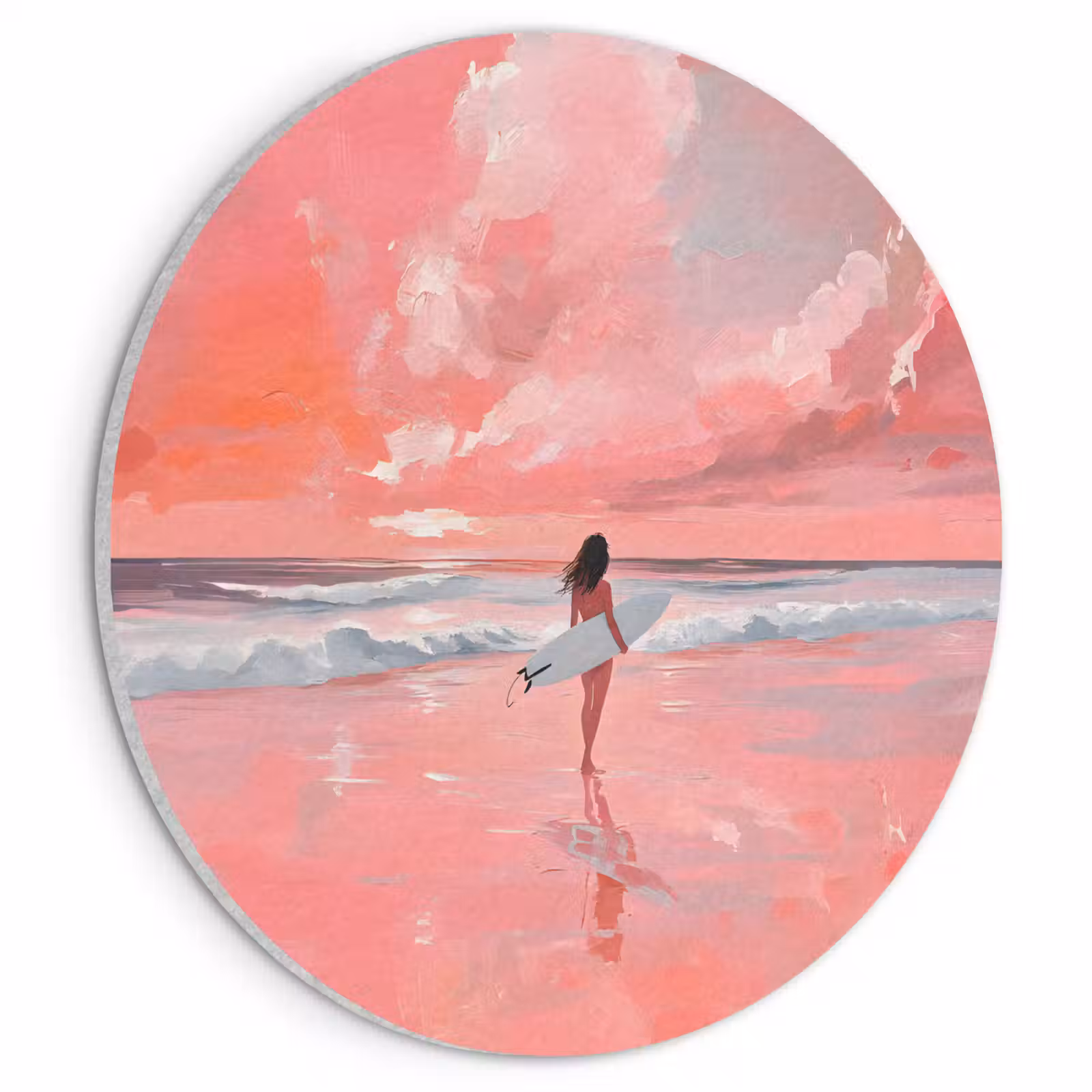 Akoestisch schilderij rond - Roze - Surfen - Zee — 1