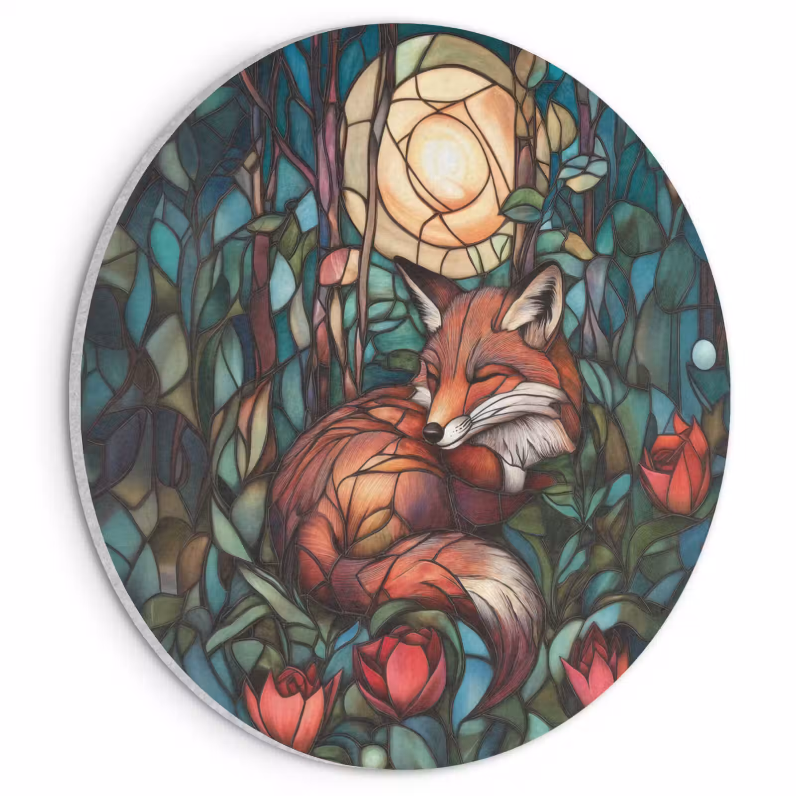 Akoestisch schilderij rond - Vos - Mozaïek - Bos - Maan — 1