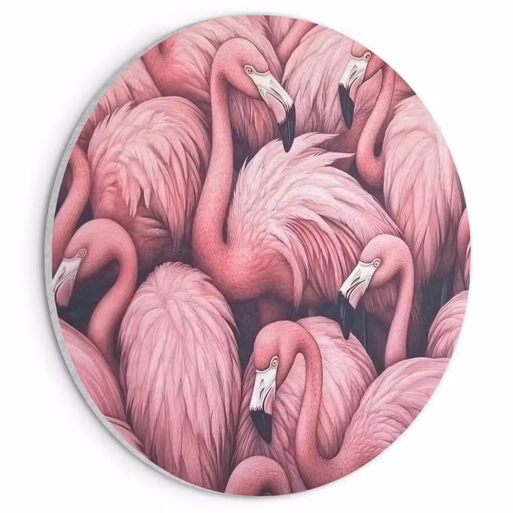 Akoestisch schilderij rond - Flamingo - Roze - Dieren — 1