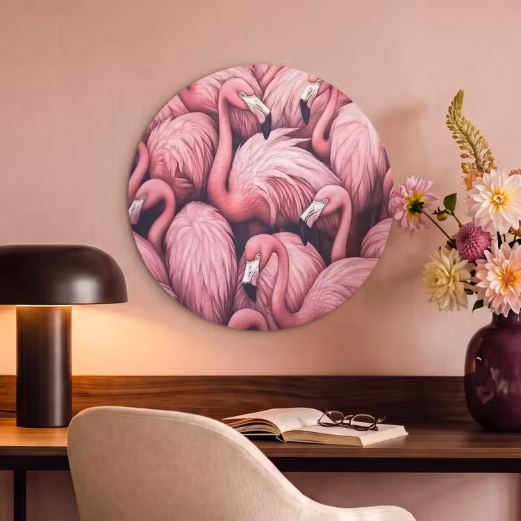 Akoestisch schilderij rond - Flamingo - Roze - Dieren — 2