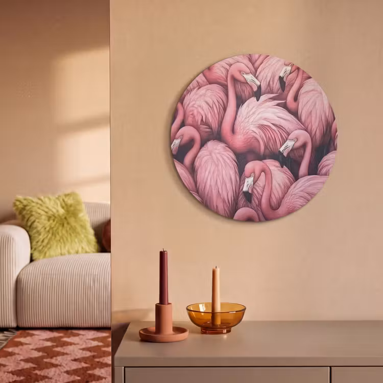 Akoestisch schilderij rond - Flamingo - Roze - Dieren — 3