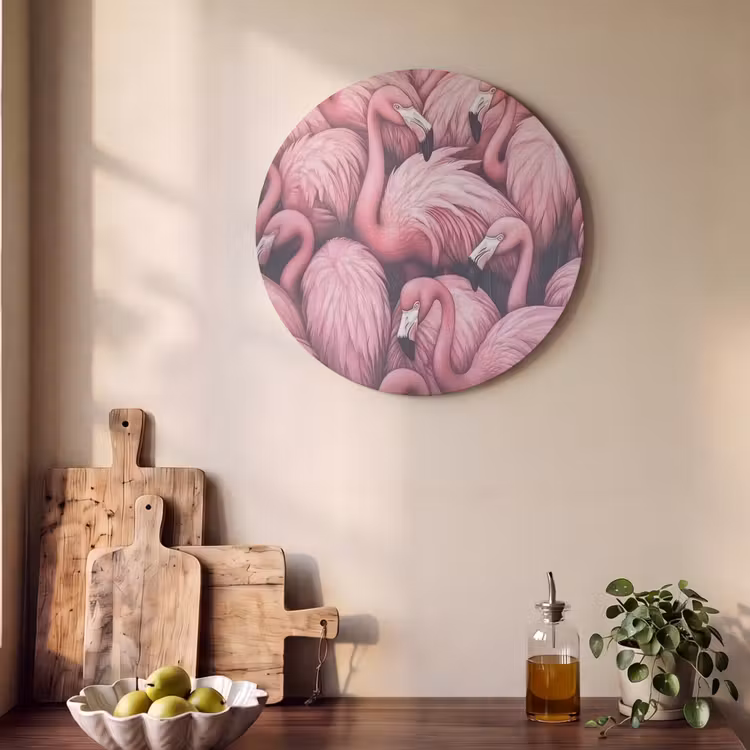 Akoestisch schilderij rond - Flamingo - Roze - Dieren — 4