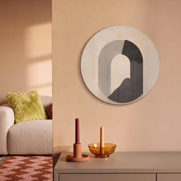 Akoestisch schilderij rond - Grafisch gebogen motief - Beige — 3