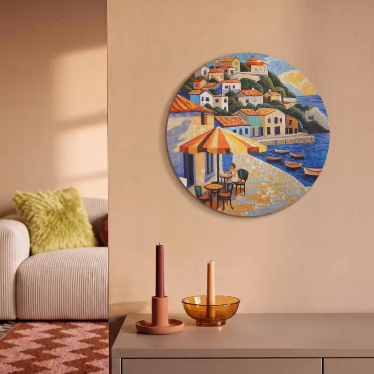 Akoestisch schilderij rond - Kustdorp - Huisjes - Mozaïek - Zee — 3