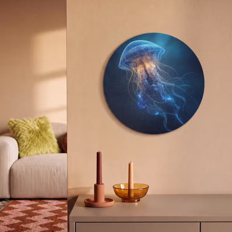 Akoestisch schilderij rond - Kwal - Lichtgevend - Tentakels - Blauw — 3