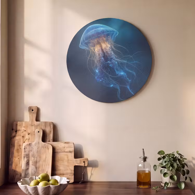Akoestisch schilderij rond - Kwal - Lichtgevend - Tentakels - Blauw — 4