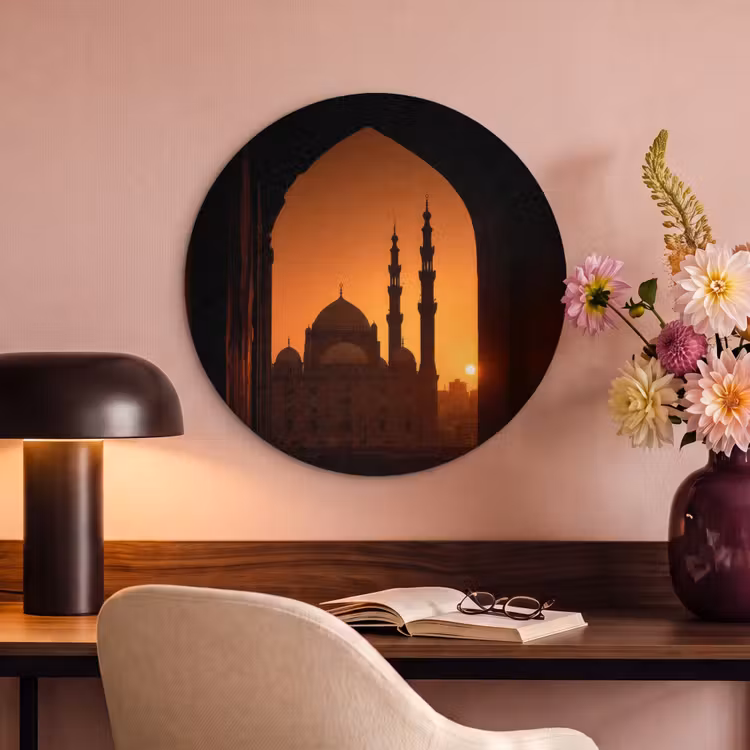 Akoestisch schilderij rond - Moskee - Oranje lucht - Islamitisch — 2