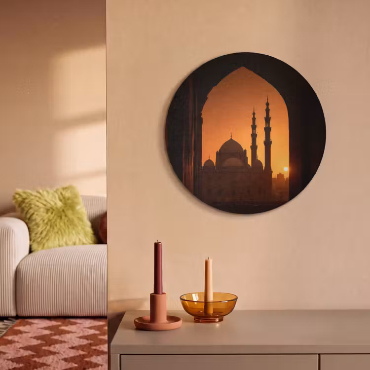 Akoestisch schilderij rond - Moskee - Oranje lucht - Islamitisch — 3
