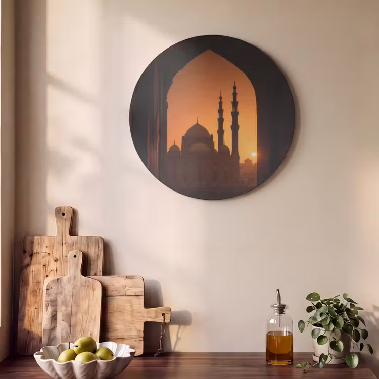 Akoestisch schilderij rond - Moskee - Oranje lucht - Islamitisch — 4