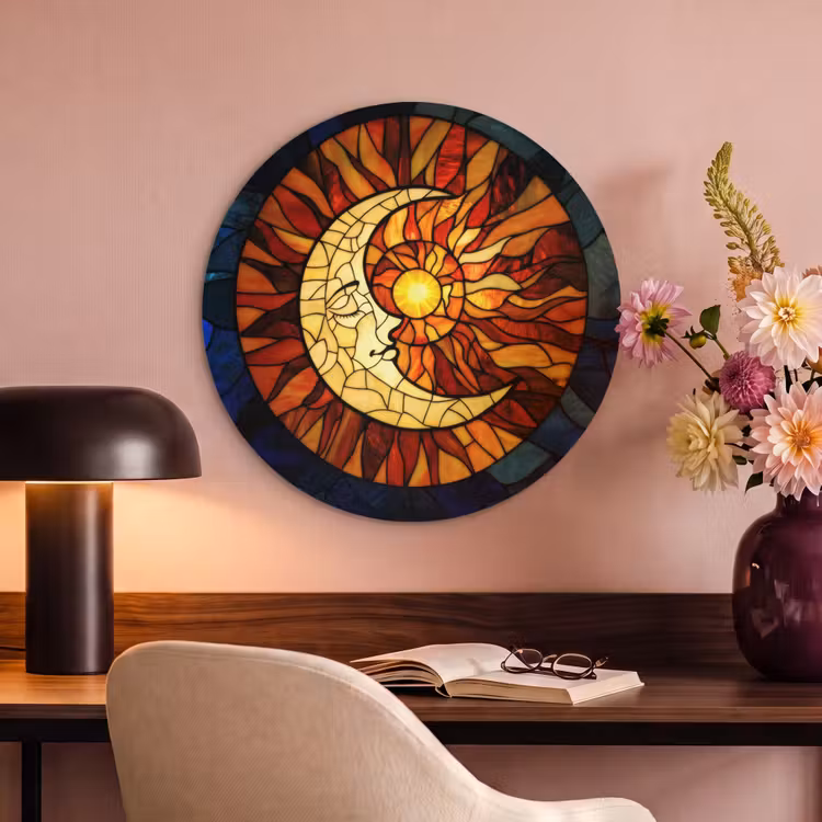 Akoestisch schilderij rond - Mozaïek - Glas - Maan - Donkerblauw — 2