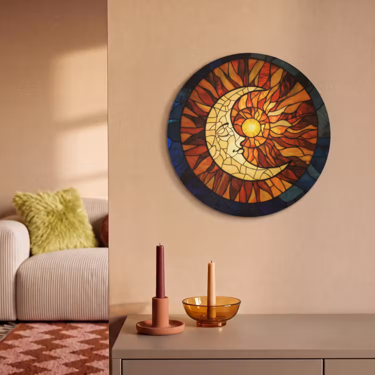 Akoestisch schilderij rond - Mozaïek - Glas - Maan - Donkerblauw — 3