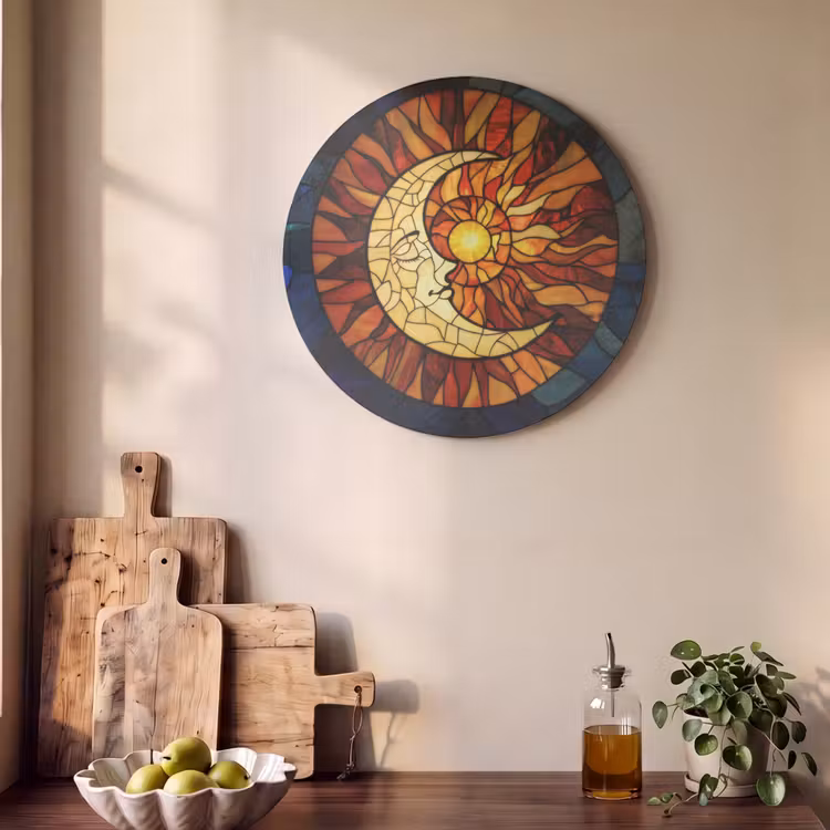 Akoestisch schilderij rond - Mozaïek - Glas - Maan - Donkerblauw — 4