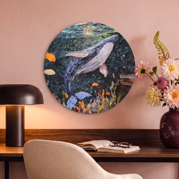 Akoestisch schilderij rond - Mozaïek - Walvis - Koraal - Water — 2