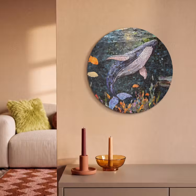 Akoestisch schilderij rond - Mozaïek - Walvis - Koraal - Water — 3