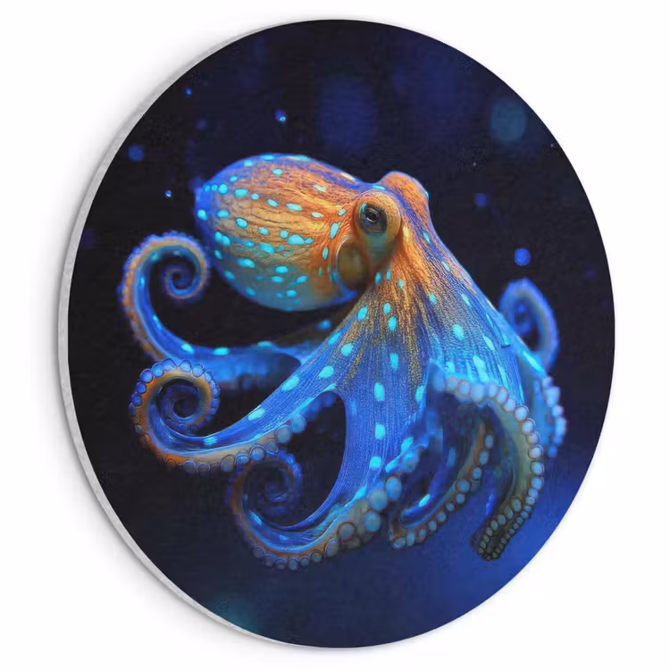 Akoestisch schilderij rond - Octopus - Stippen - Blauw - Zee — 1
