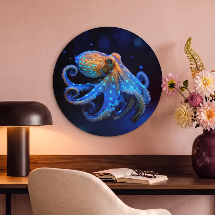 Akoestisch schilderij rond - Octopus - Stippen - Blauw - Zee — 2