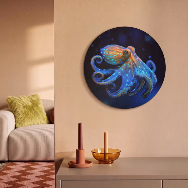 Akoestisch schilderij rond - Octopus - Stippen - Blauw - Zee — 3