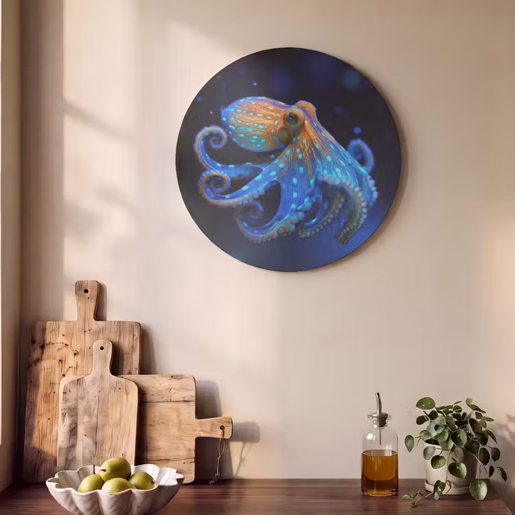 Akoestisch schilderij rond - Octopus - Stippen - Blauw - Zee — 4