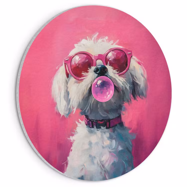 Akoestisch schilderij rond - Pink - Hond - Bubbel — 1