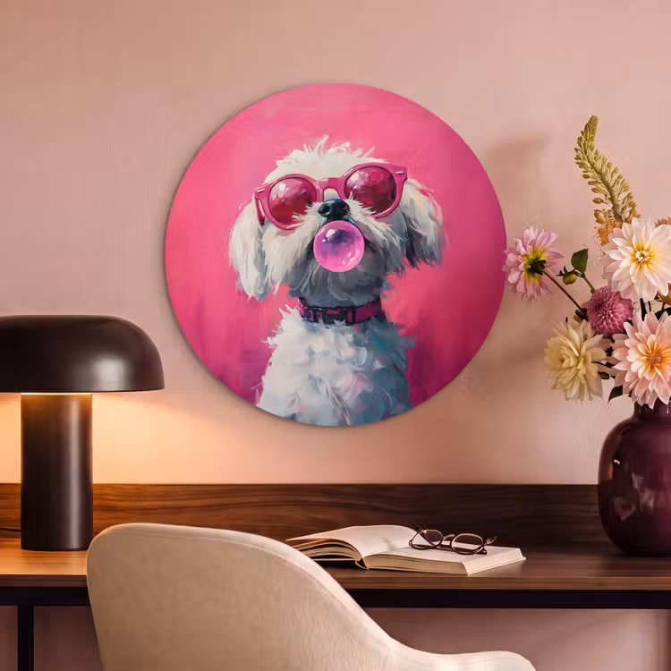 Akoestisch schilderij rond - Pink - Hond - Bubbel — 2